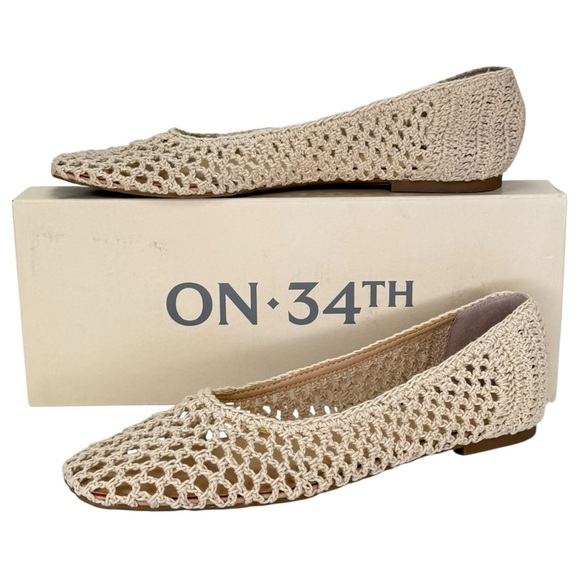 ON 34th Shoes - On 34th Naomie Cream Crotchet Breathable Womens Flats Size 8.5M